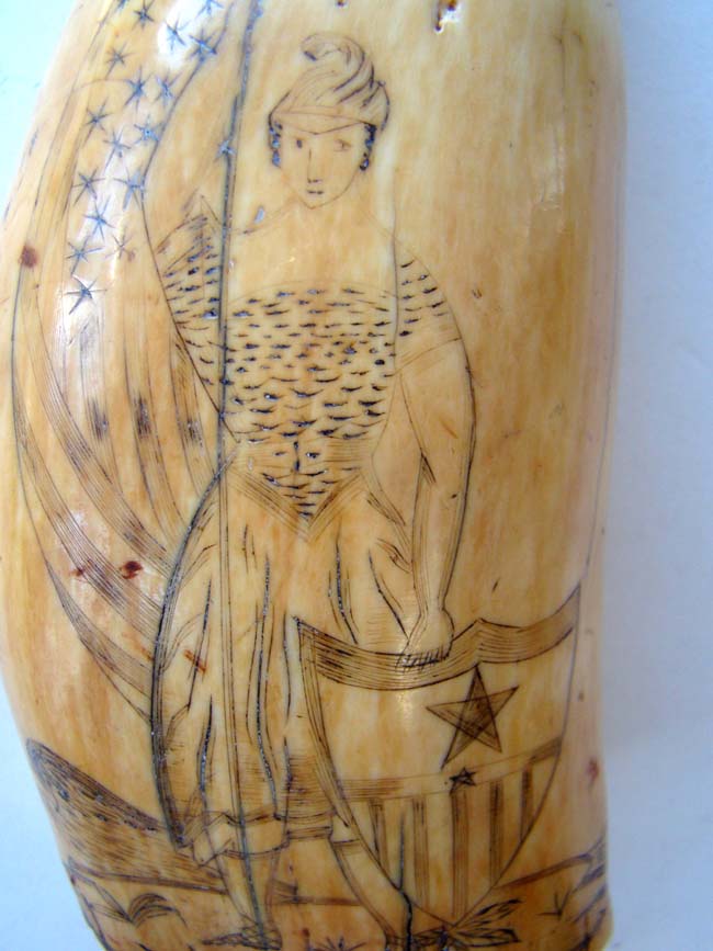 An American 19th century scrimshawed Whale's Tooth with depictions of COLUMBIA and HOPE circa 1840. — image 2